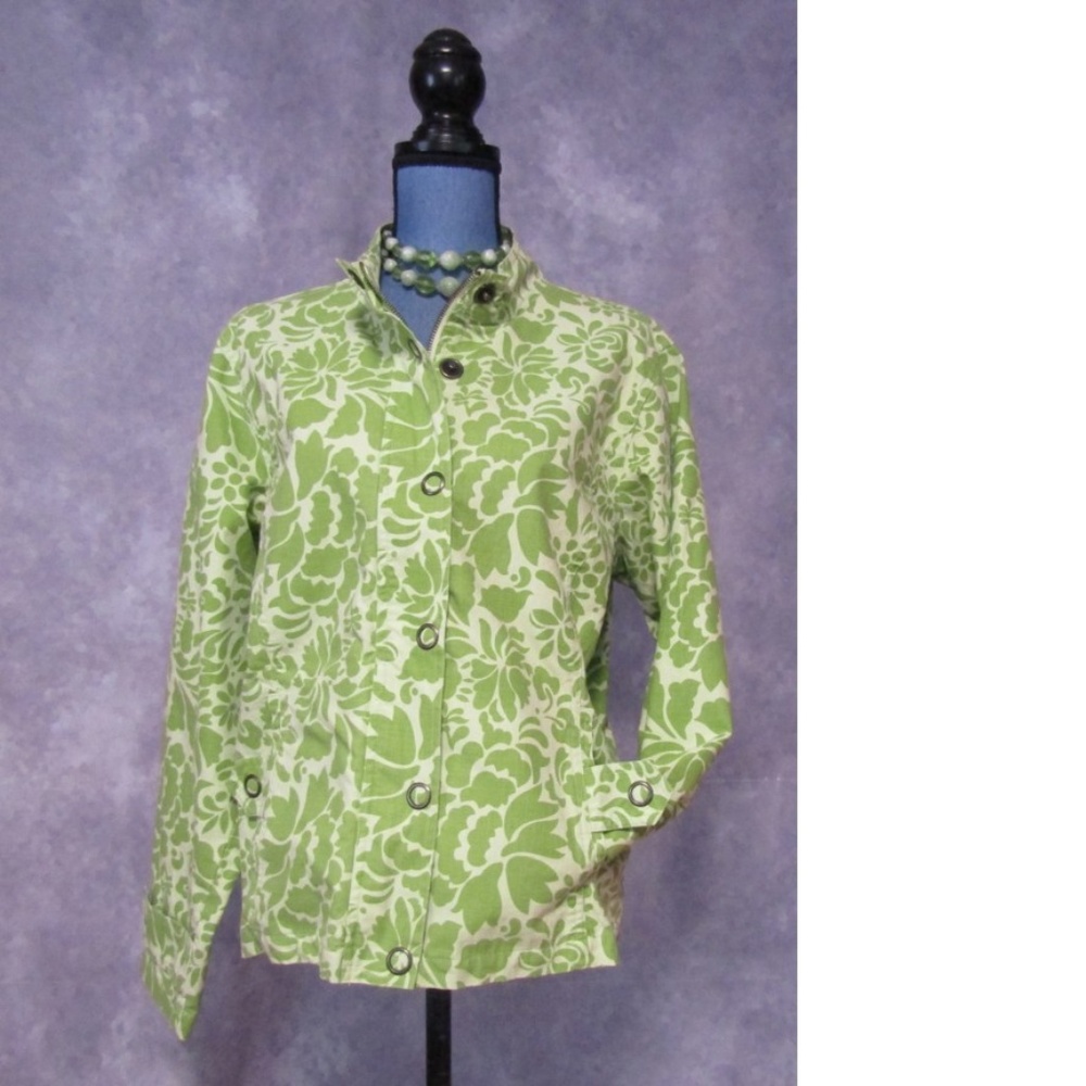 Coldwater Creek Green Floral Cotton Canvas Jacket